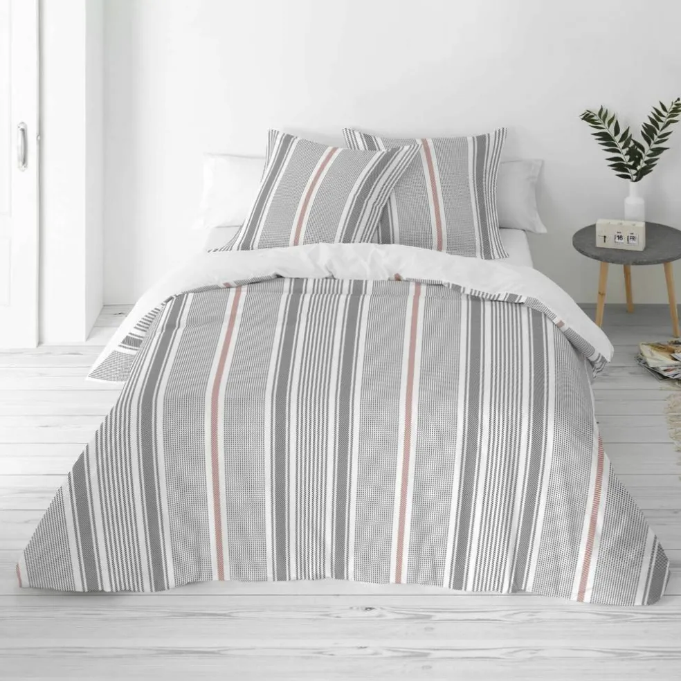 Linge de lit Alfred en coton imprimé rayures