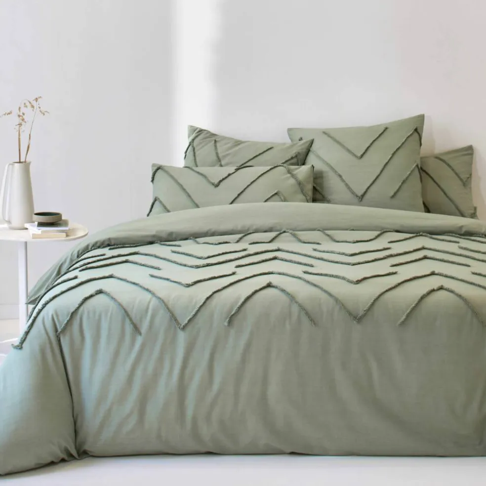 Linge de lit Amezia finition tufté en relief - coton lavé 57 fils/cm²