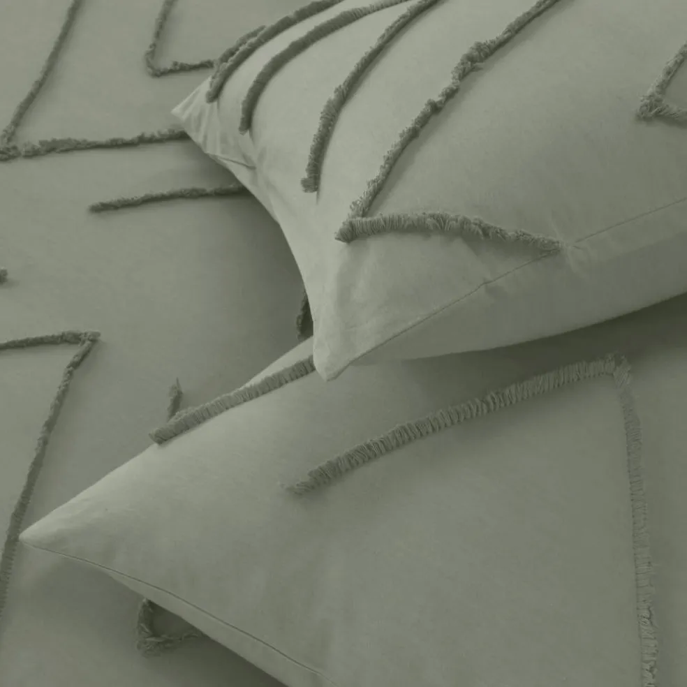 Linge de lit Amezia finition tufté en relief - coton lavé 57 fils/cm²