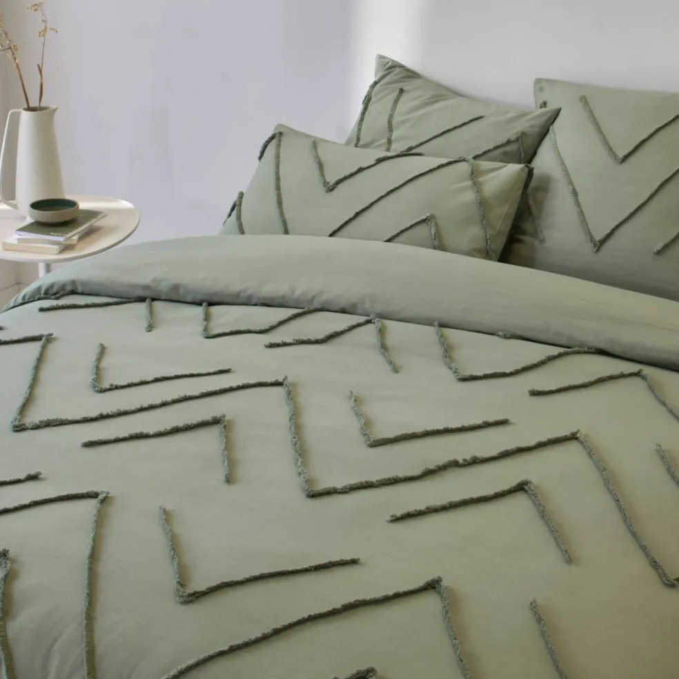 Linge de lit Amezia finition tufté en relief - coton lavé 57 fils/cm²