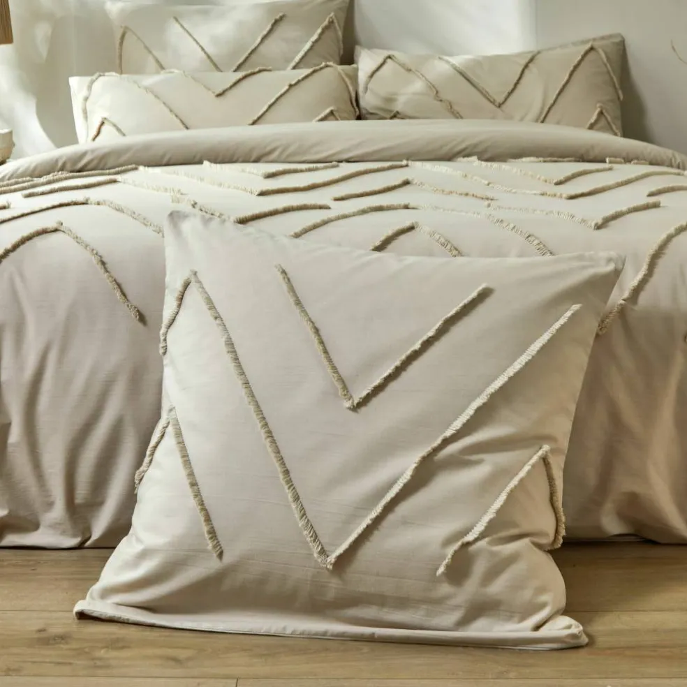Linge de lit Amezia finition tufté en relief - coton lavé 57 fils/cm²