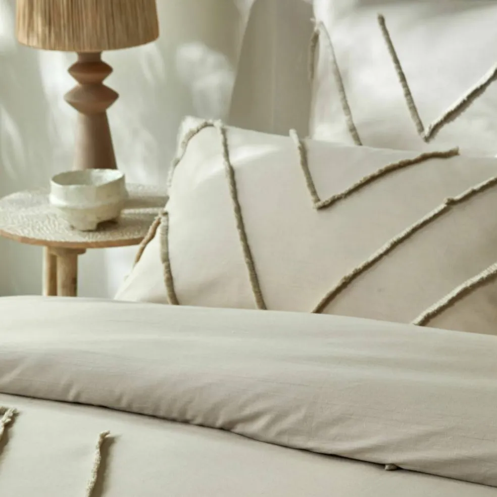 Linge de lit Amezia finition tufté en relief - coton lavé 57 fils/cm²