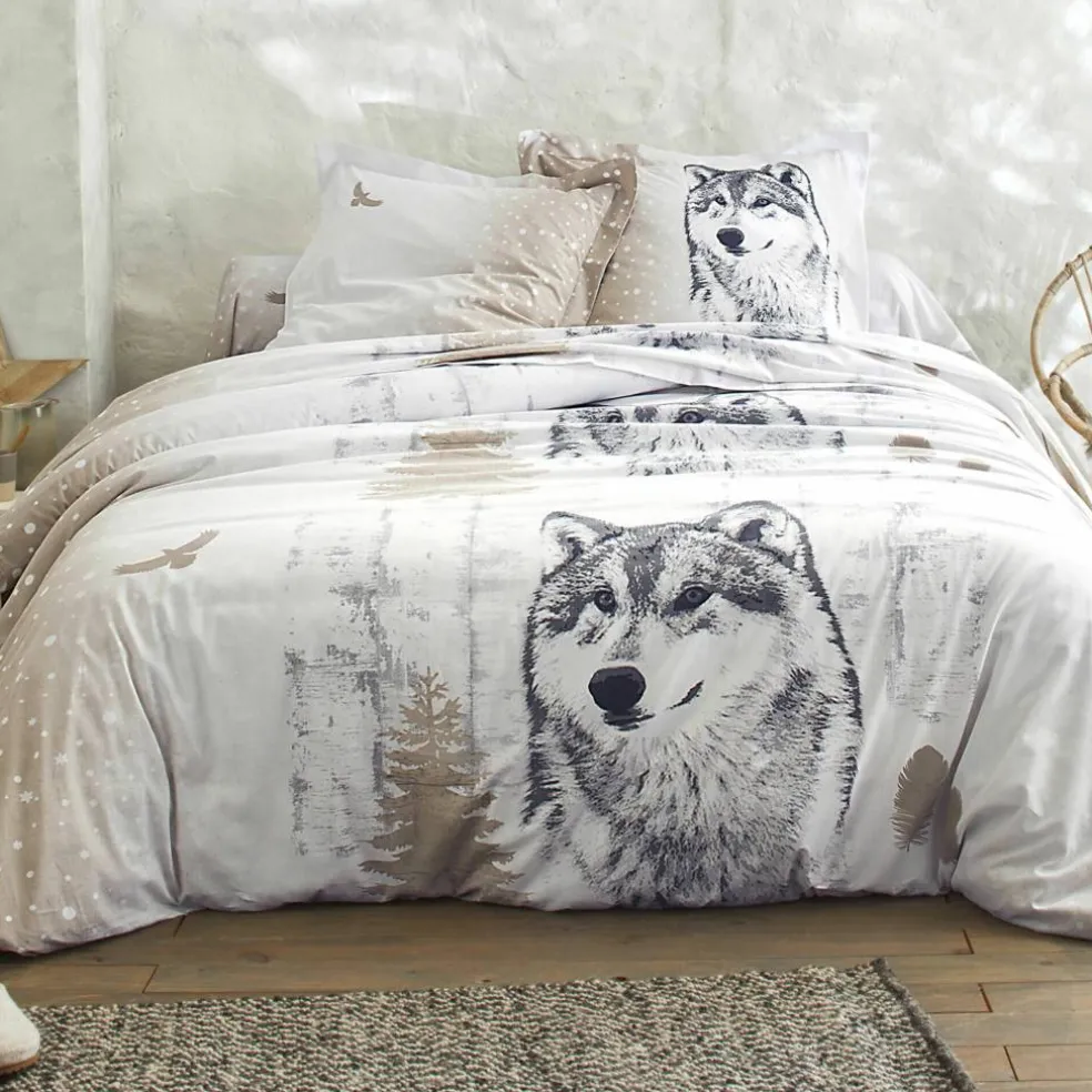 Linge de lit Artic imprimé chien-loup - coton