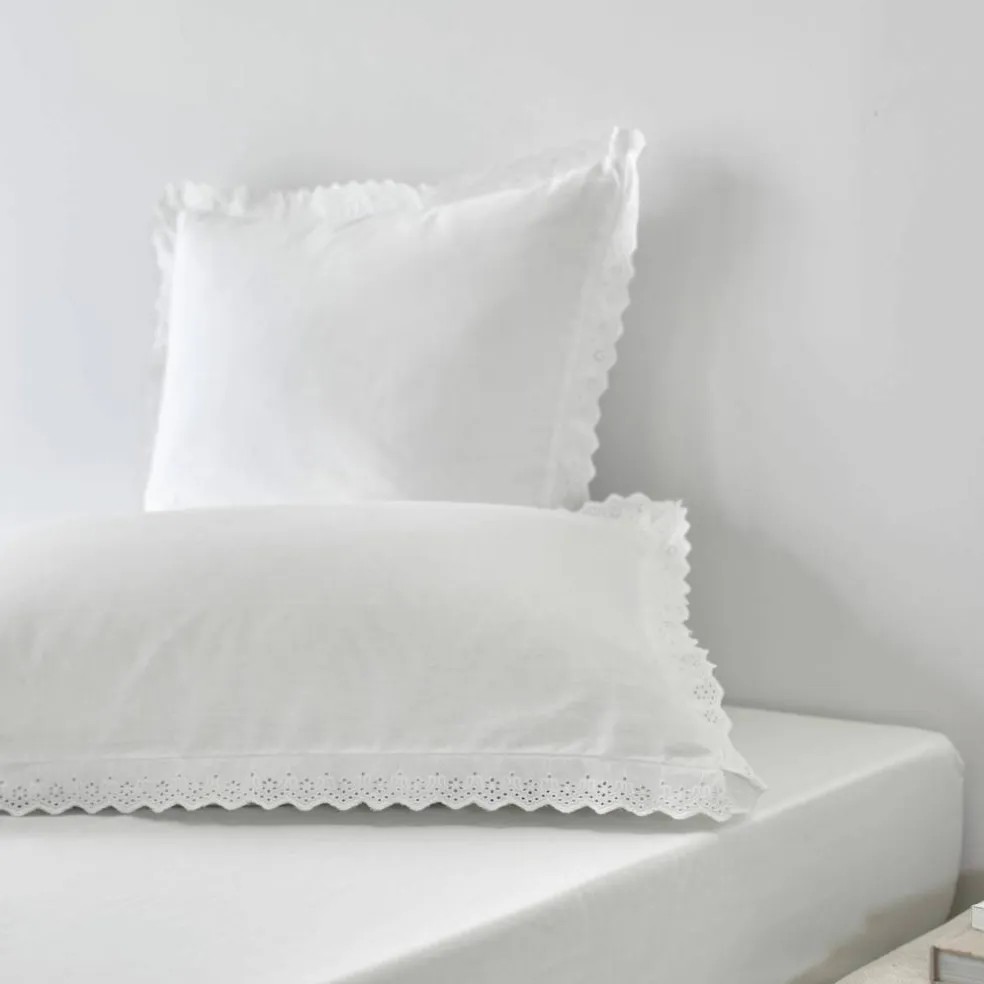 Linge de lit blanc brodé Colombine®