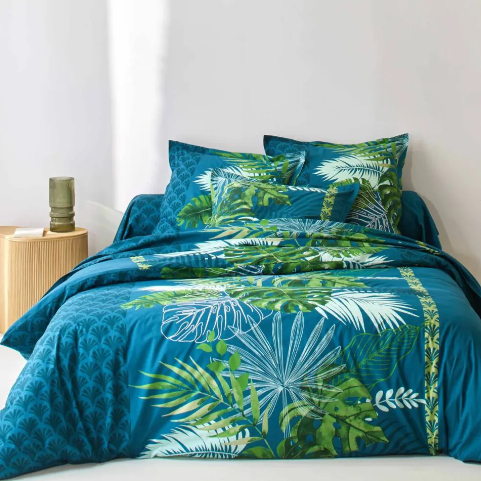 Linge de lit Cayenne en coton imprimé feuilles de palmiers