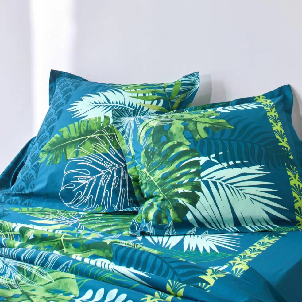 Linge de lit Cayenne en coton imprimé feuilles de palmiers
