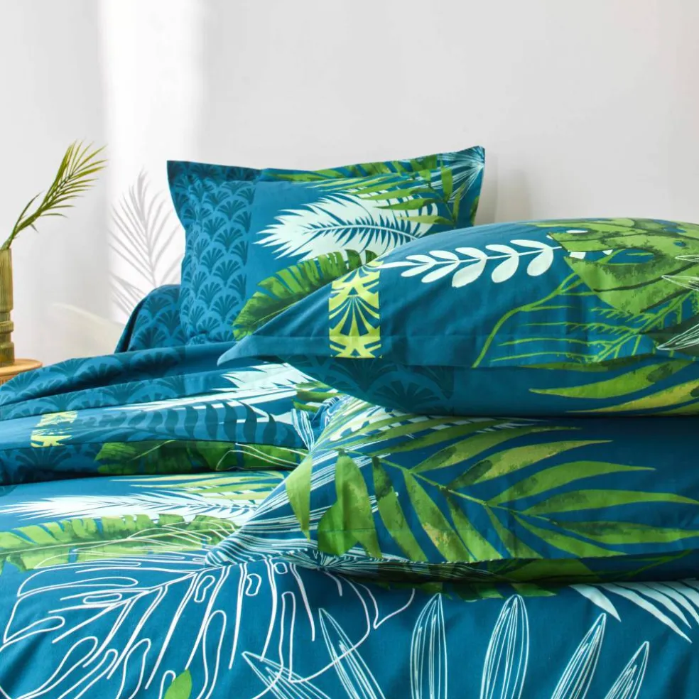 Linge de lit Cayenne en coton imprimé feuilles de palmiers