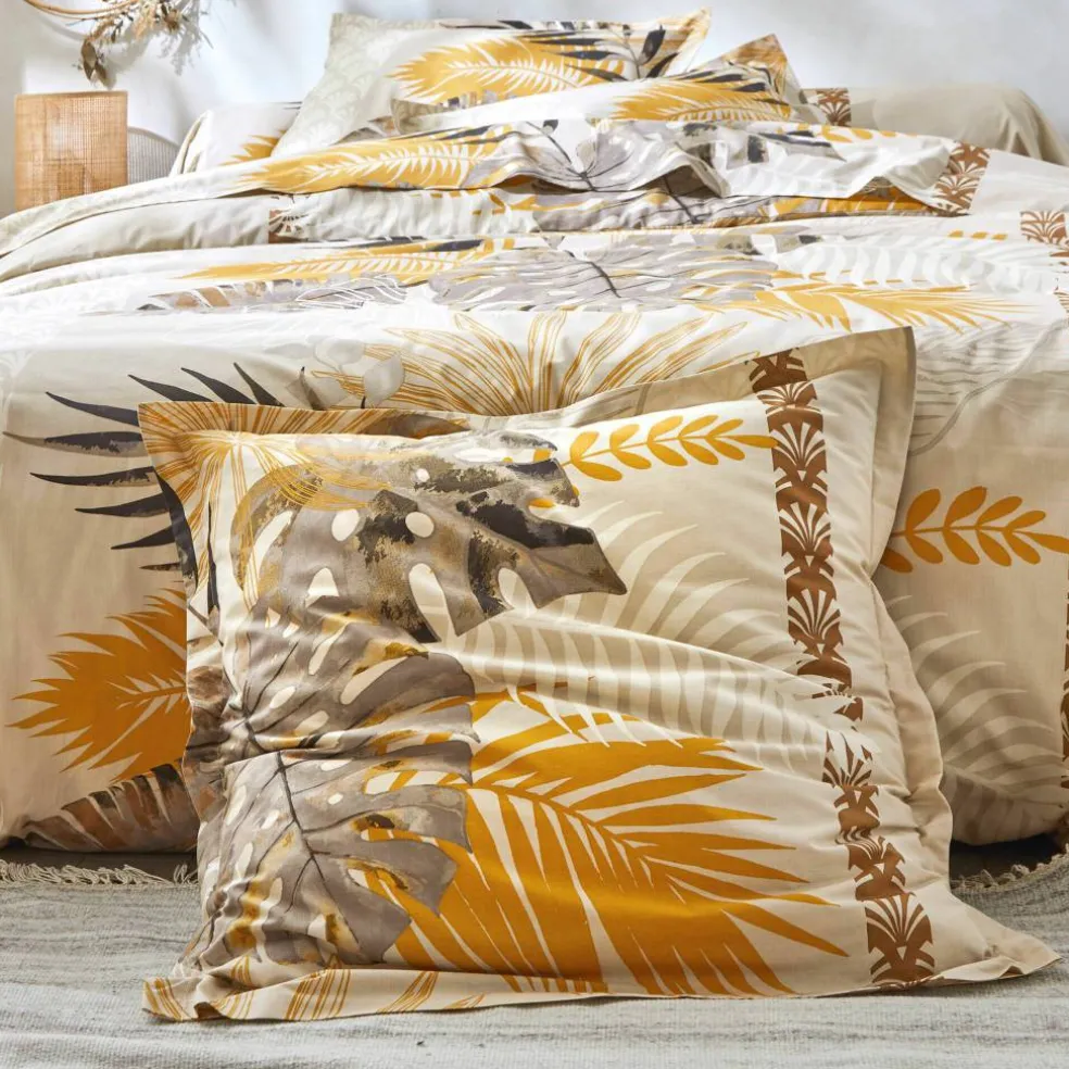 Linge de lit Cayenne en coton imprimé feuilles de palmiers