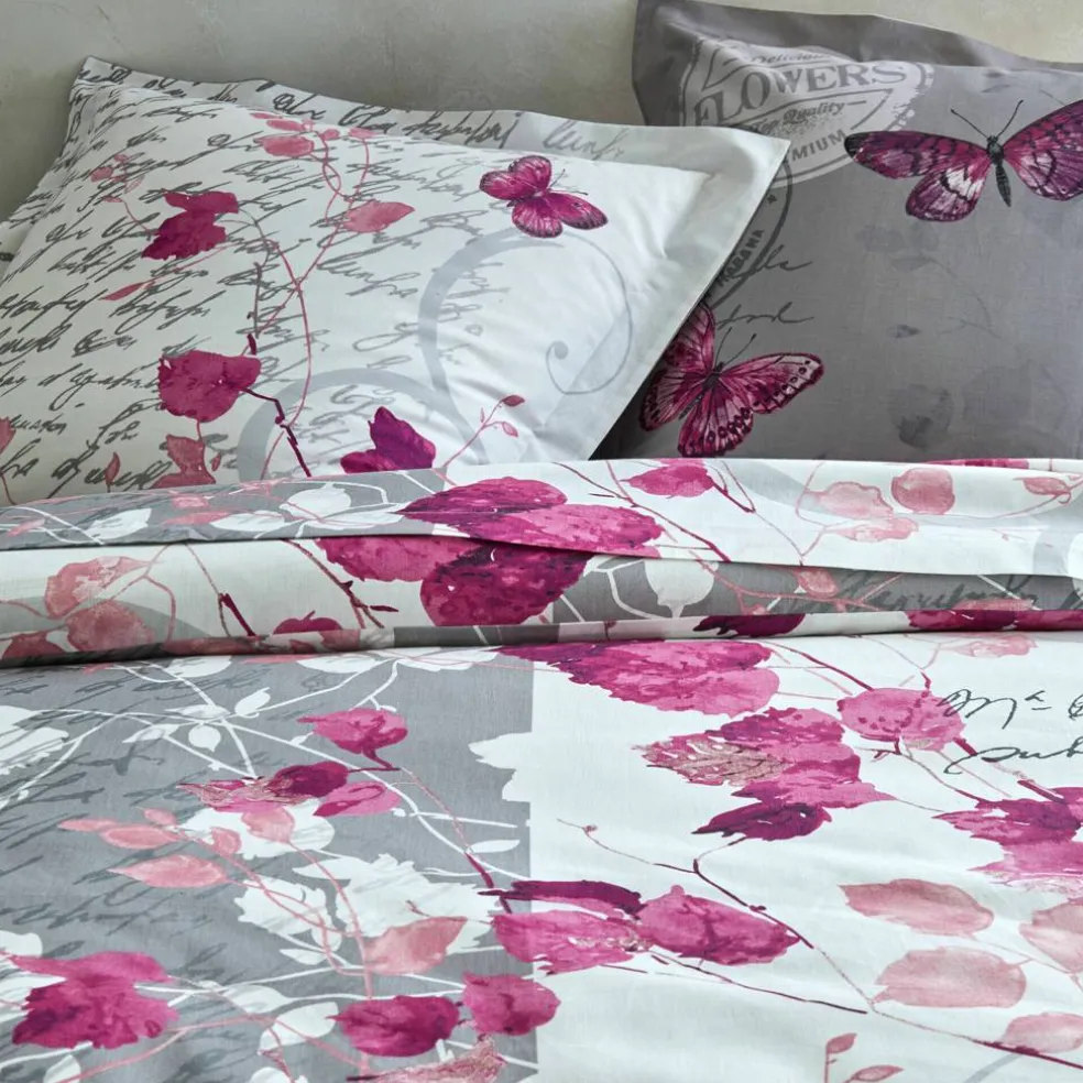 Linge de lit Célestine en coton imprimé fleurs et papillons