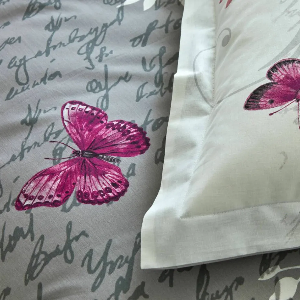 Linge de lit Célestine en coton imprimé fleurs et papillons