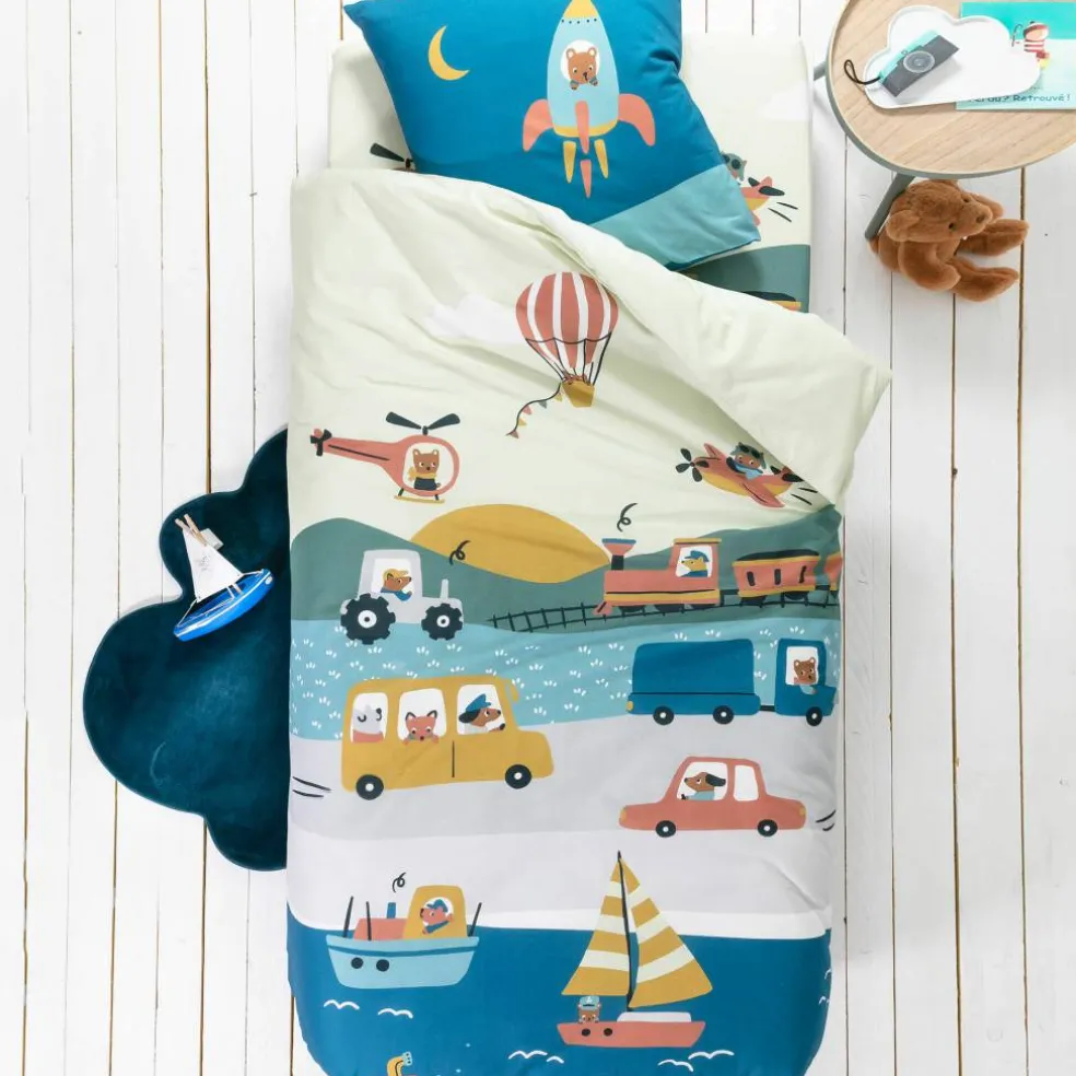 Linge de lit enfant Trafic imprimé voitures - coton