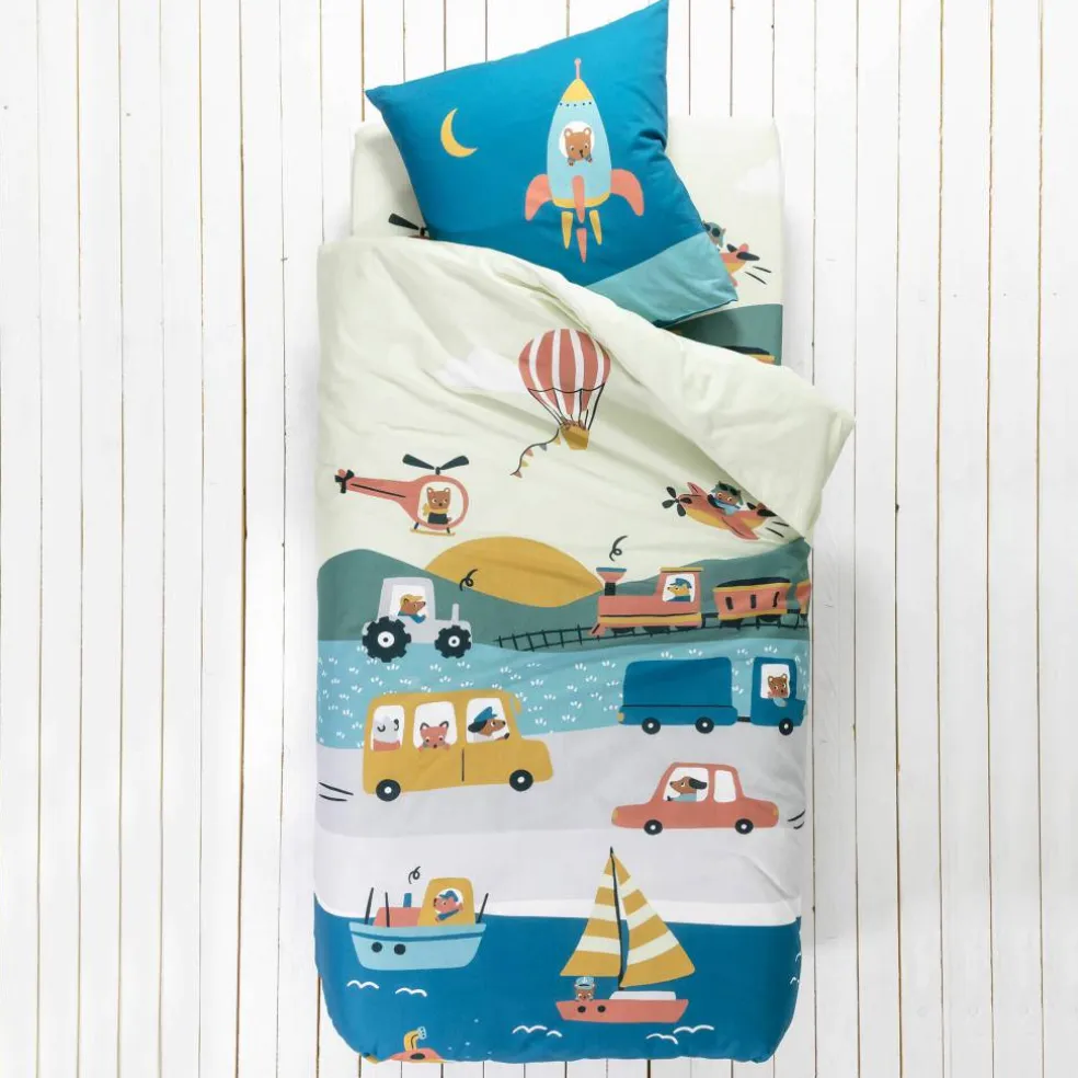 Linge de lit enfant Trafic imprimé voitures - coton
