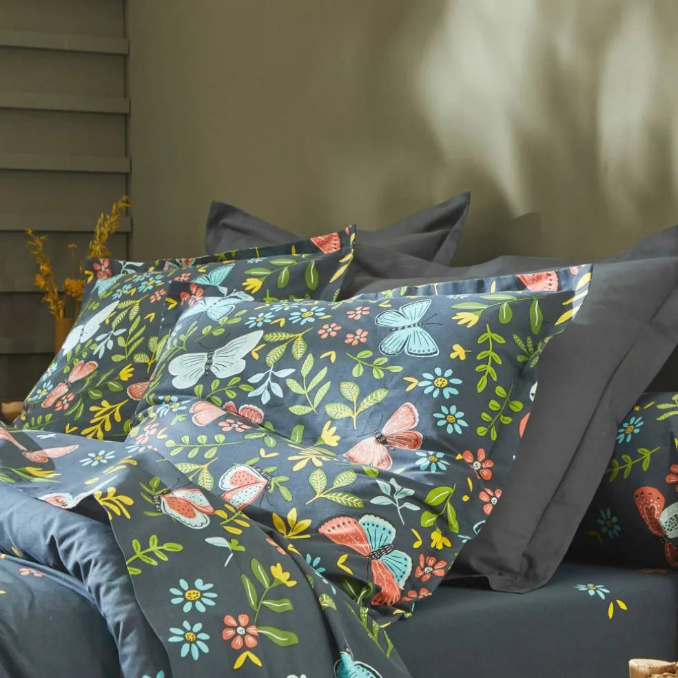 Linge de lit Envolée en coton à motifs papillons