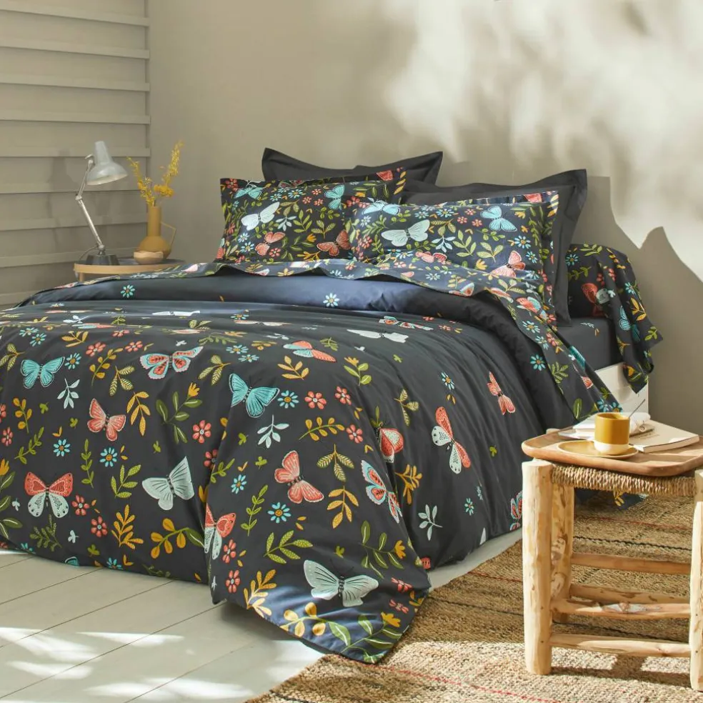 Linge de lit Envolée en coton à motifs papillons