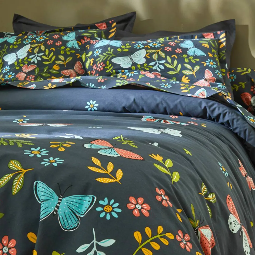 Linge de lit Envolée en coton à motifs papillons