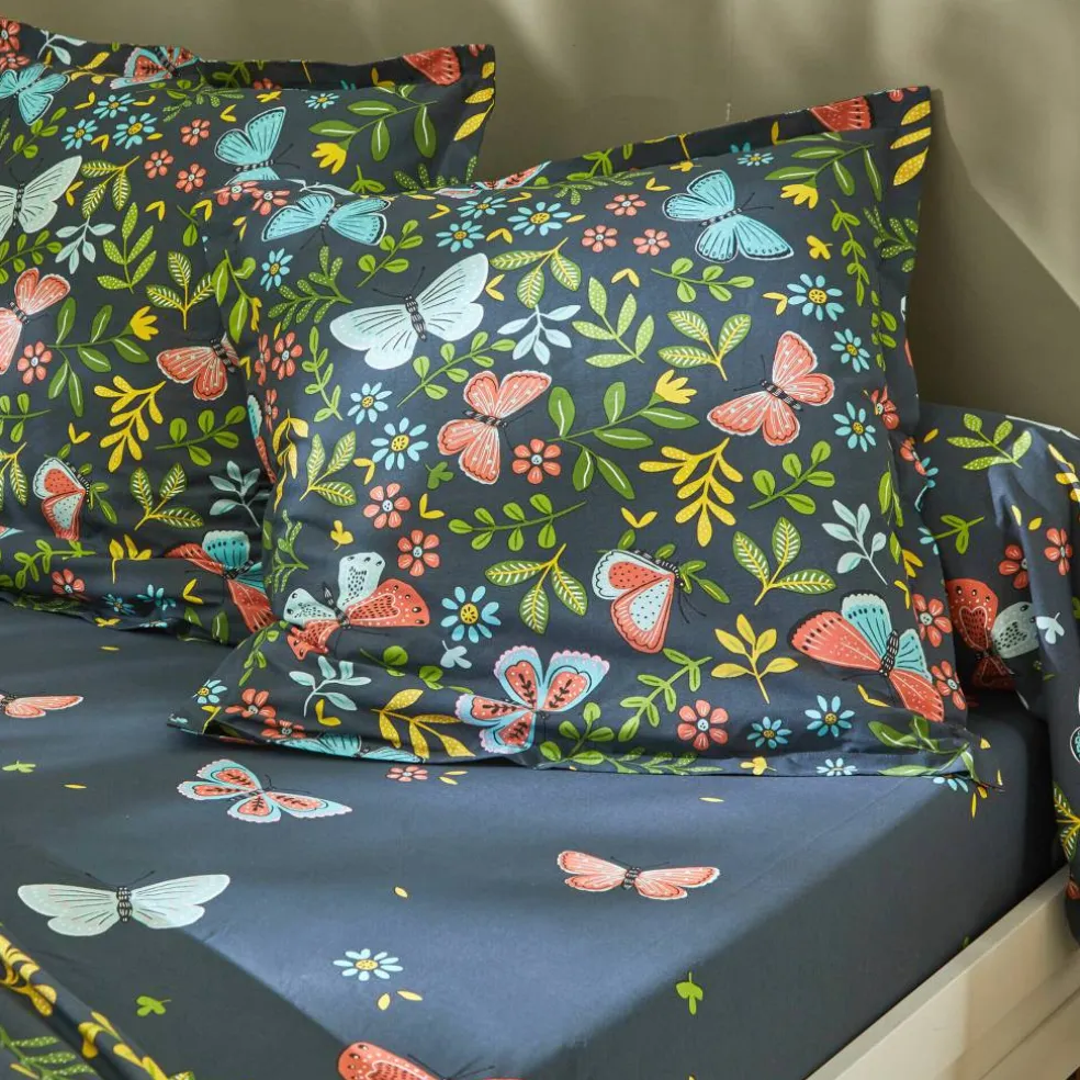 Linge de lit Envolée en coton à motifs papillons