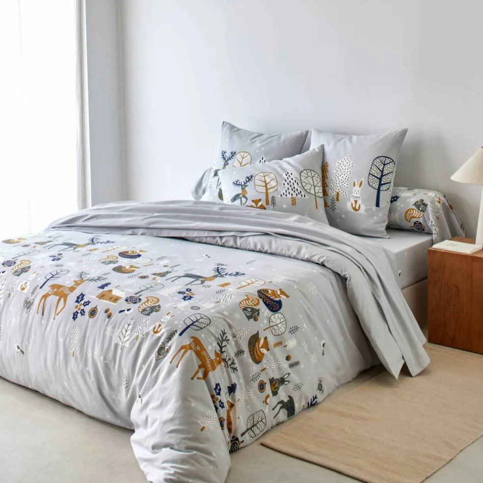 Linge de lit Forêt, en coton imprimé