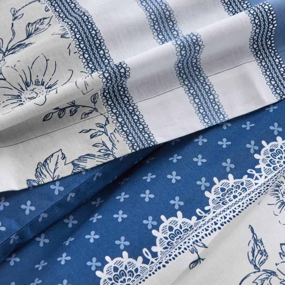 Linge de lit Gabrielle en coton imprimé pois, fleurs et dentelle