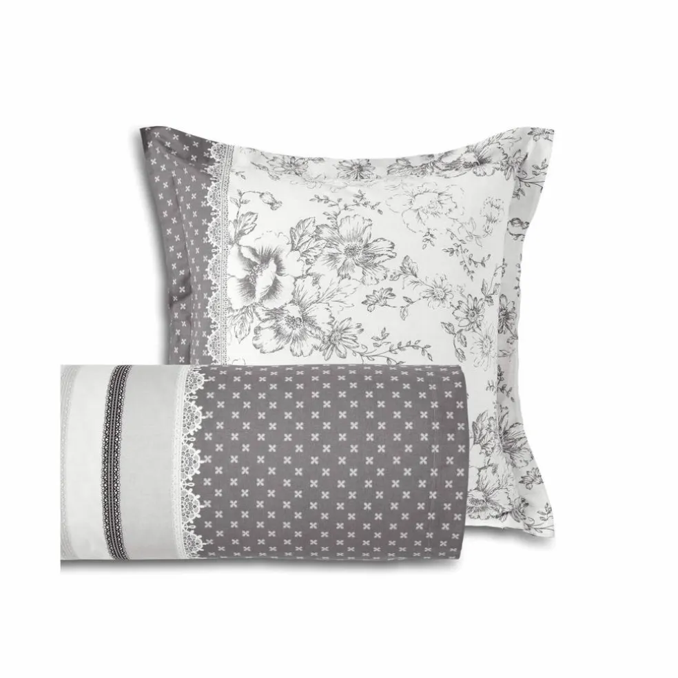 Linge de lit Gabrielle flanelle, imprimé fleurs et dentelle