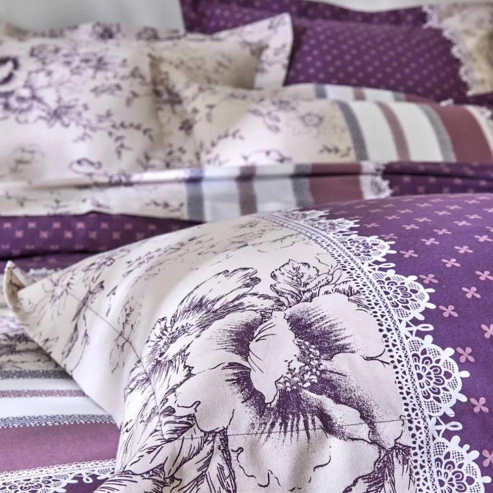 Linge de lit Gabrielle flanelle, imprimé fleurs et dentelle