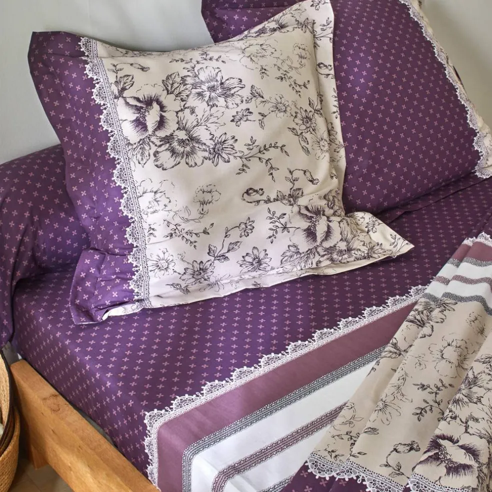 Linge de lit Gabrielle flanelle, imprimé fleurs et dentelle