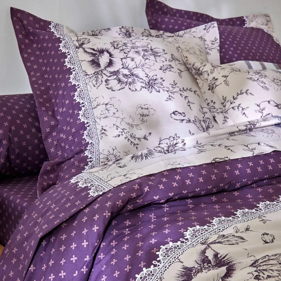 Linge de lit Gabrielle flanelle, imprimé fleurs et dentelle