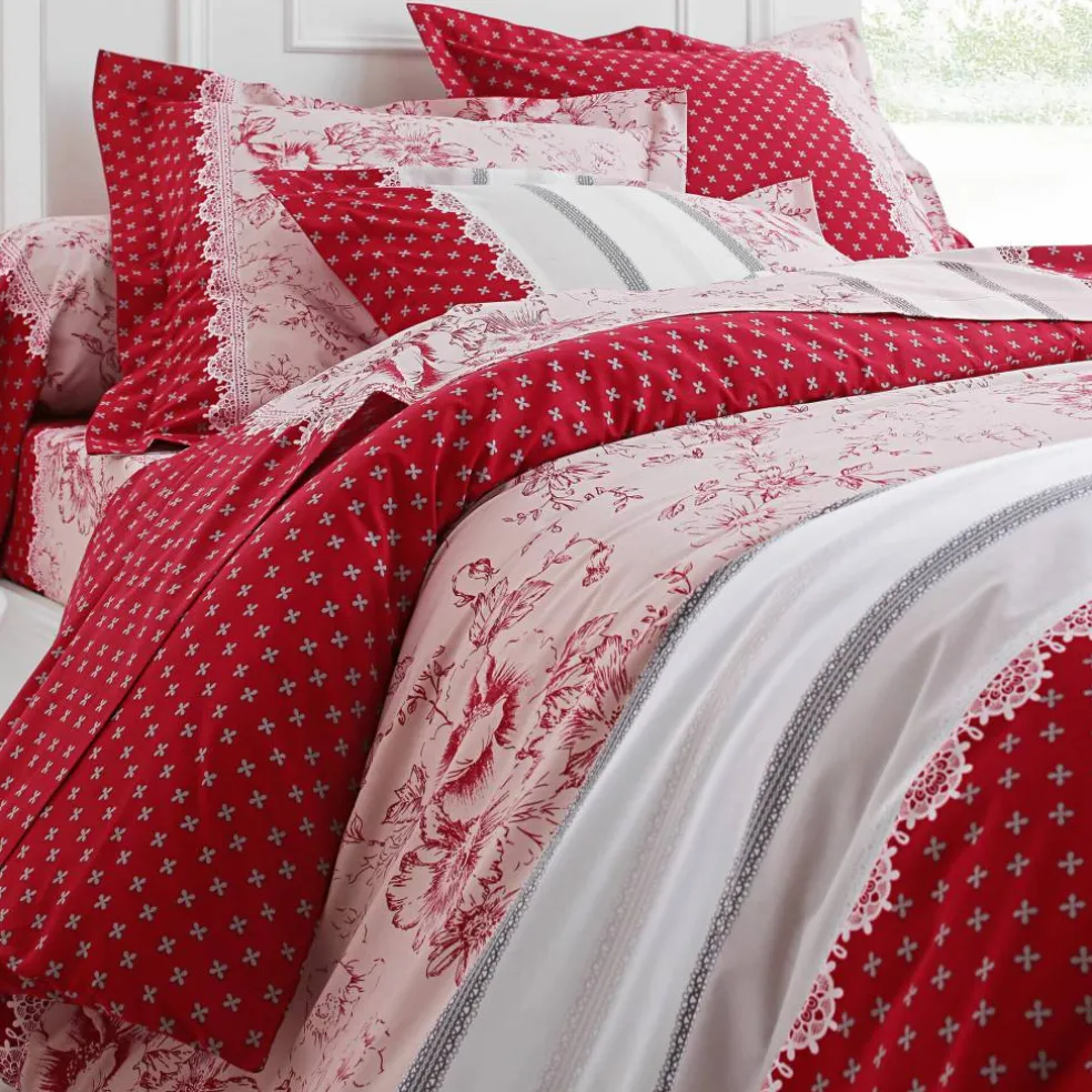 Linge de lit Gabrielle flanelle, imprimé fleurs et dentelle