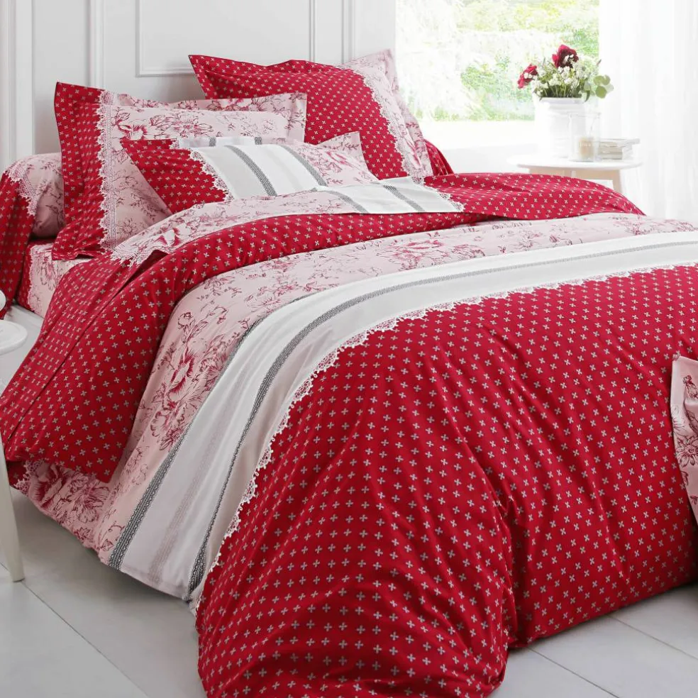 Linge de lit Gabrielle flanelle, imprimé fleurs et dentelle