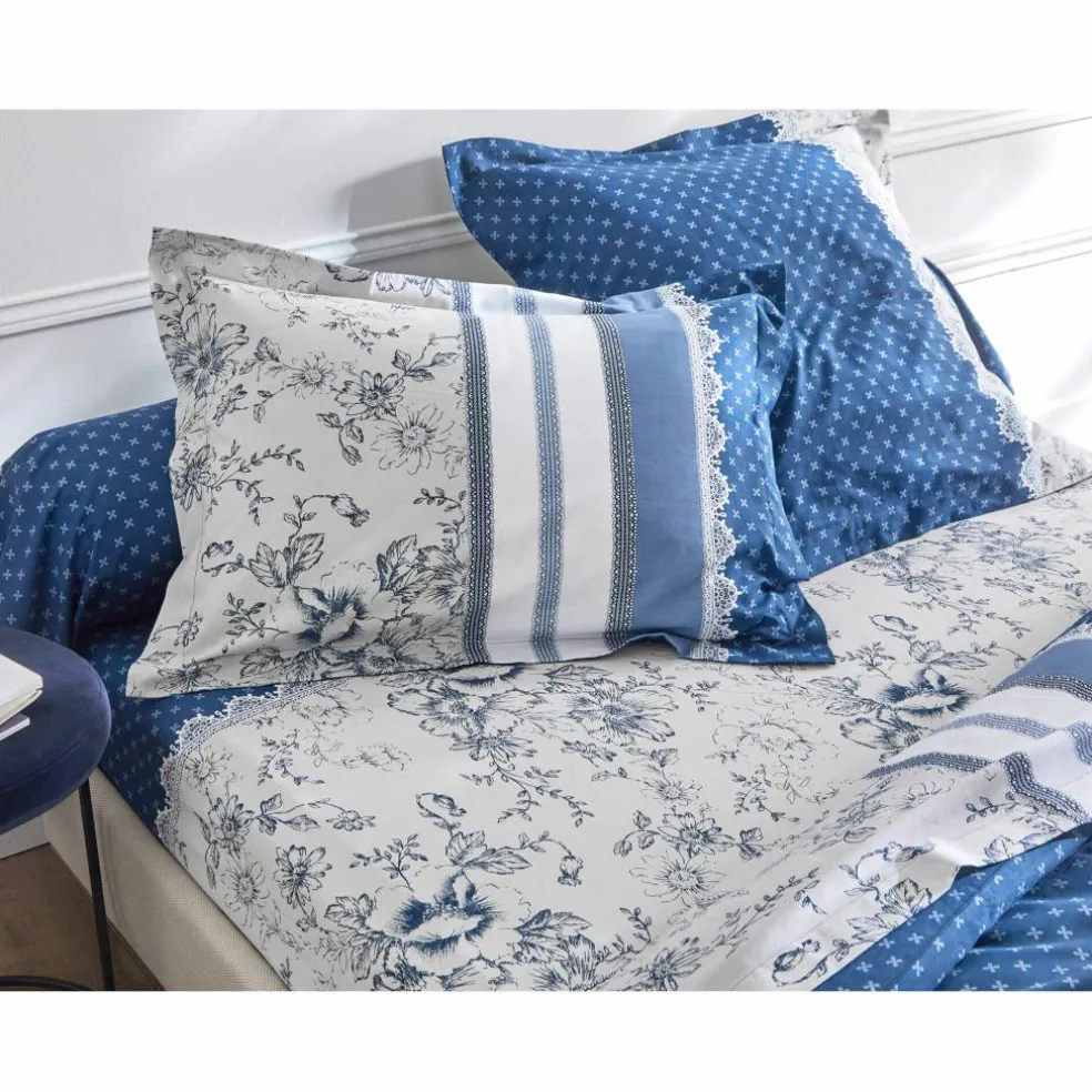 Linge de lit Gabrielle flanelle, imprimé fleurs et dentelle