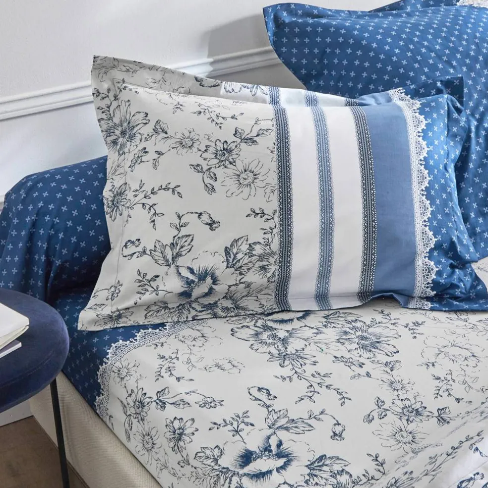 Linge de lit Gabrielle flanelle, imprimé fleurs et dentelle