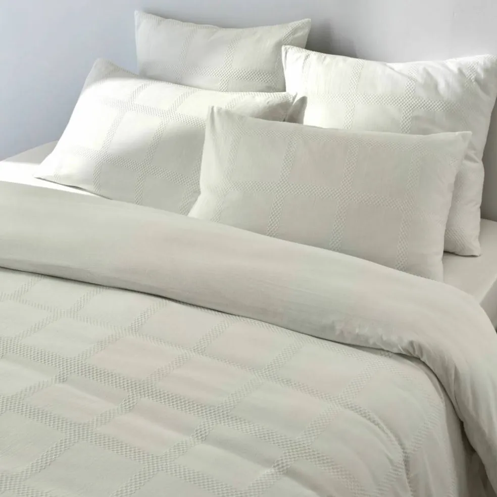 Linge de lit gaufré en coton uni
