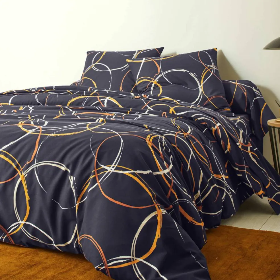 Linge de lit Noémie en polyester-coton imprimé cercles