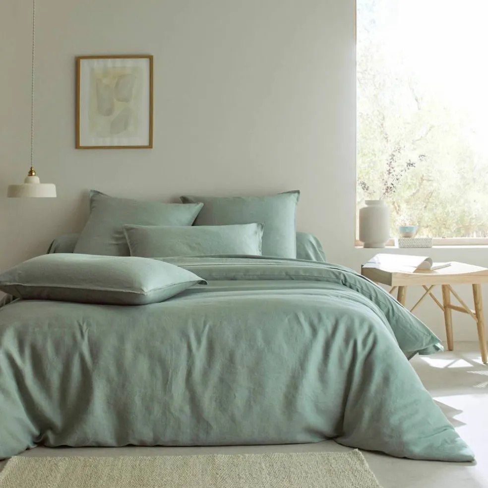 Linge de lit uni biface lin lavé / coton lavé