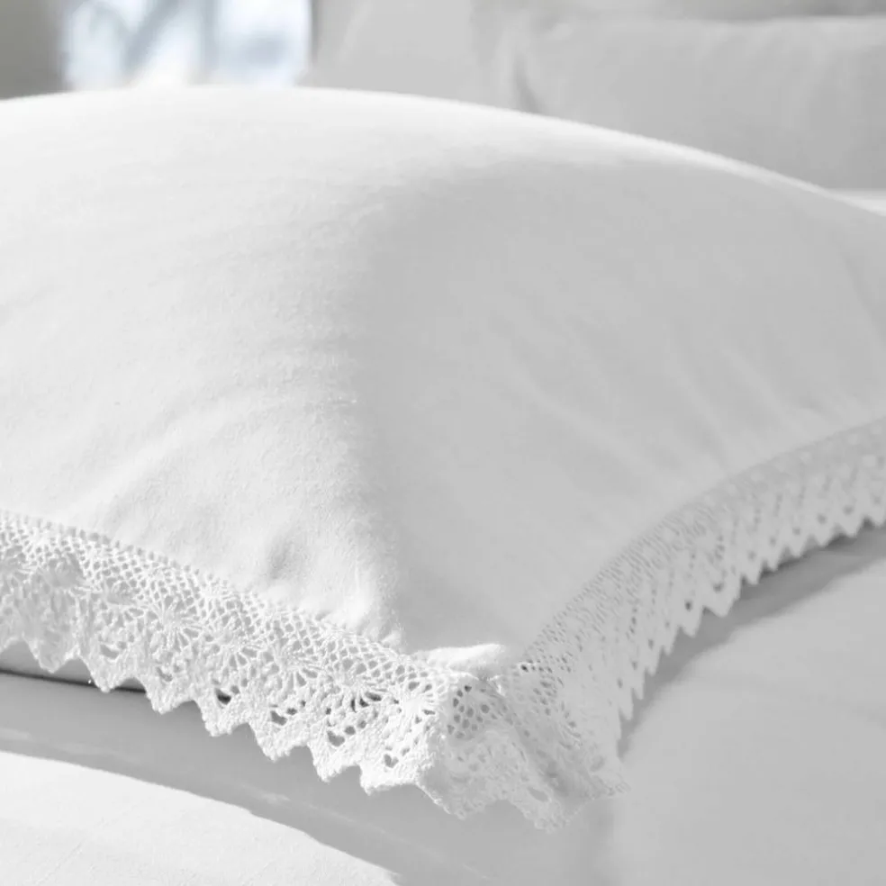 Linge de lit uni dentelle coton
