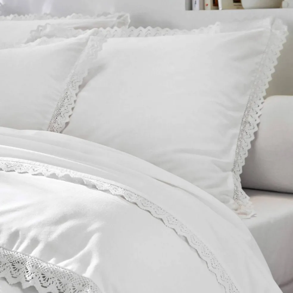 Linge de lit uni dentelle coton