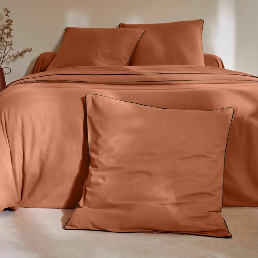 Linge de lit uni flanelle passepoil contrasté, collection "Intemporelle"