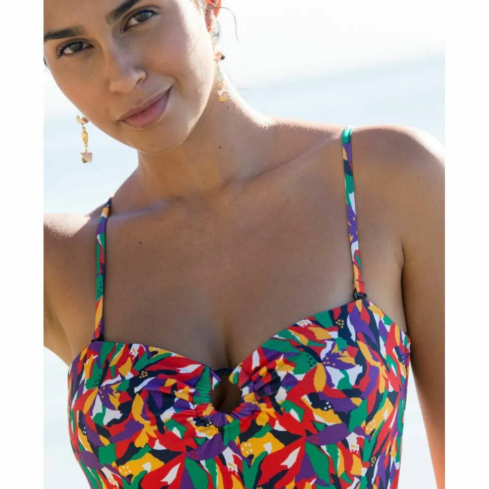 Maillot de bain 1 pièce bustier Toboki imprimé, bretelles amovibles