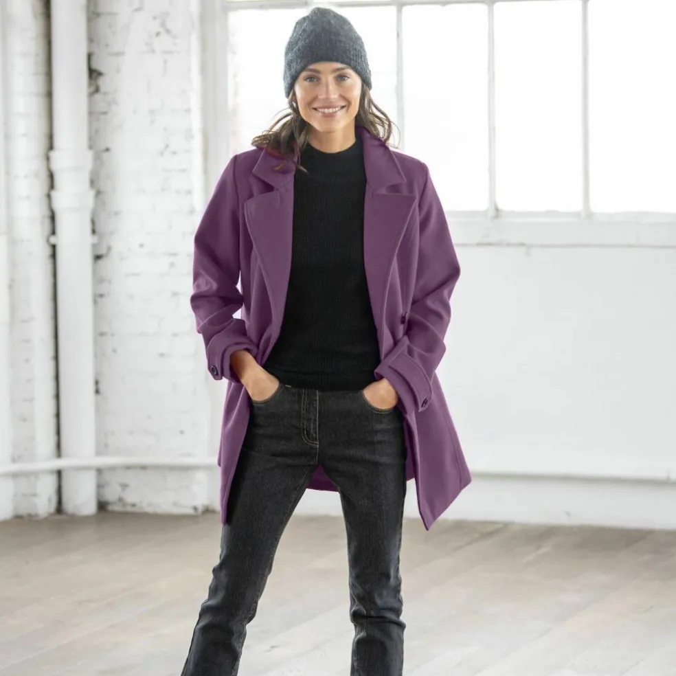 Manteau caban boutonné uni