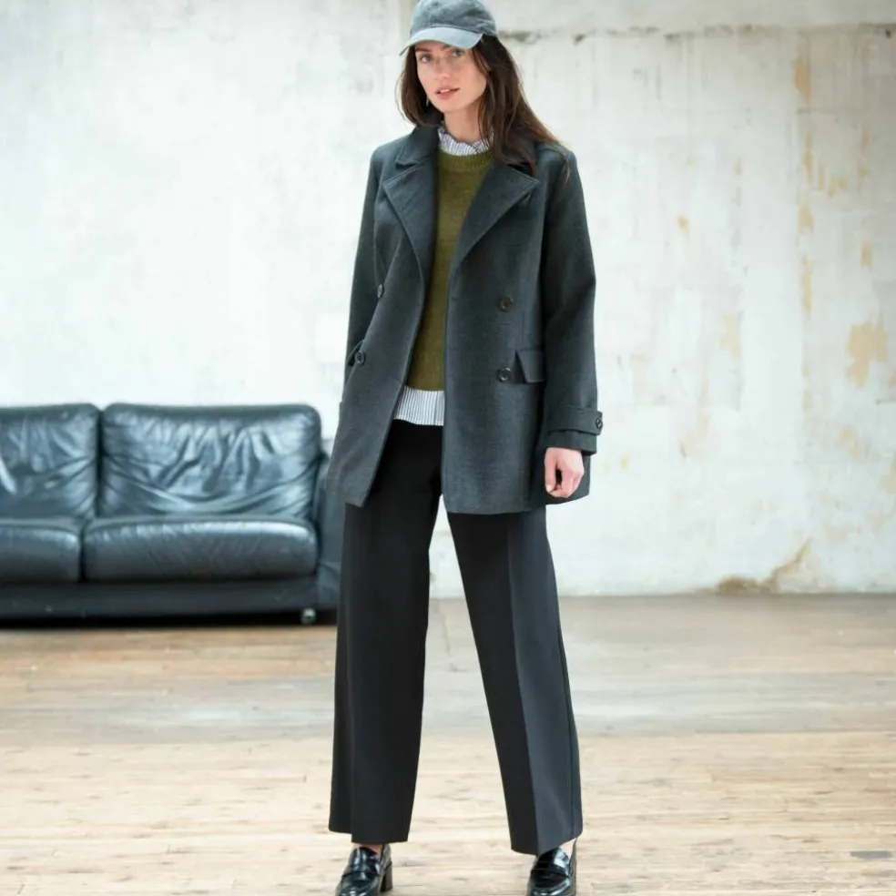 Manteau caban boutonné uni