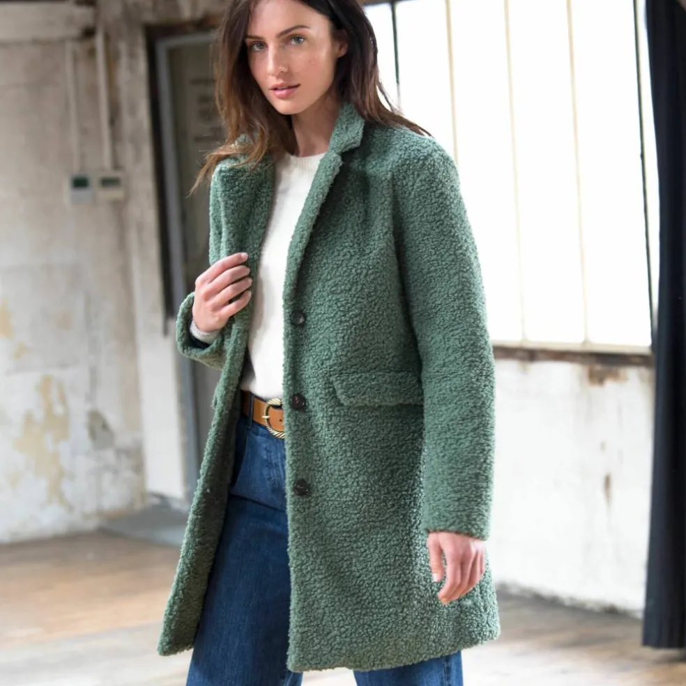 Manteau maille bouclette col tailleur