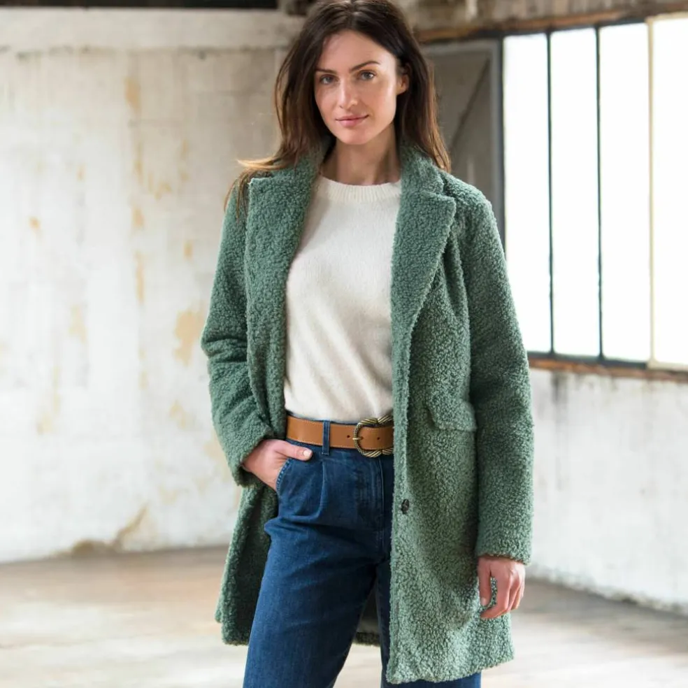 Manteau maille bouclette col tailleur