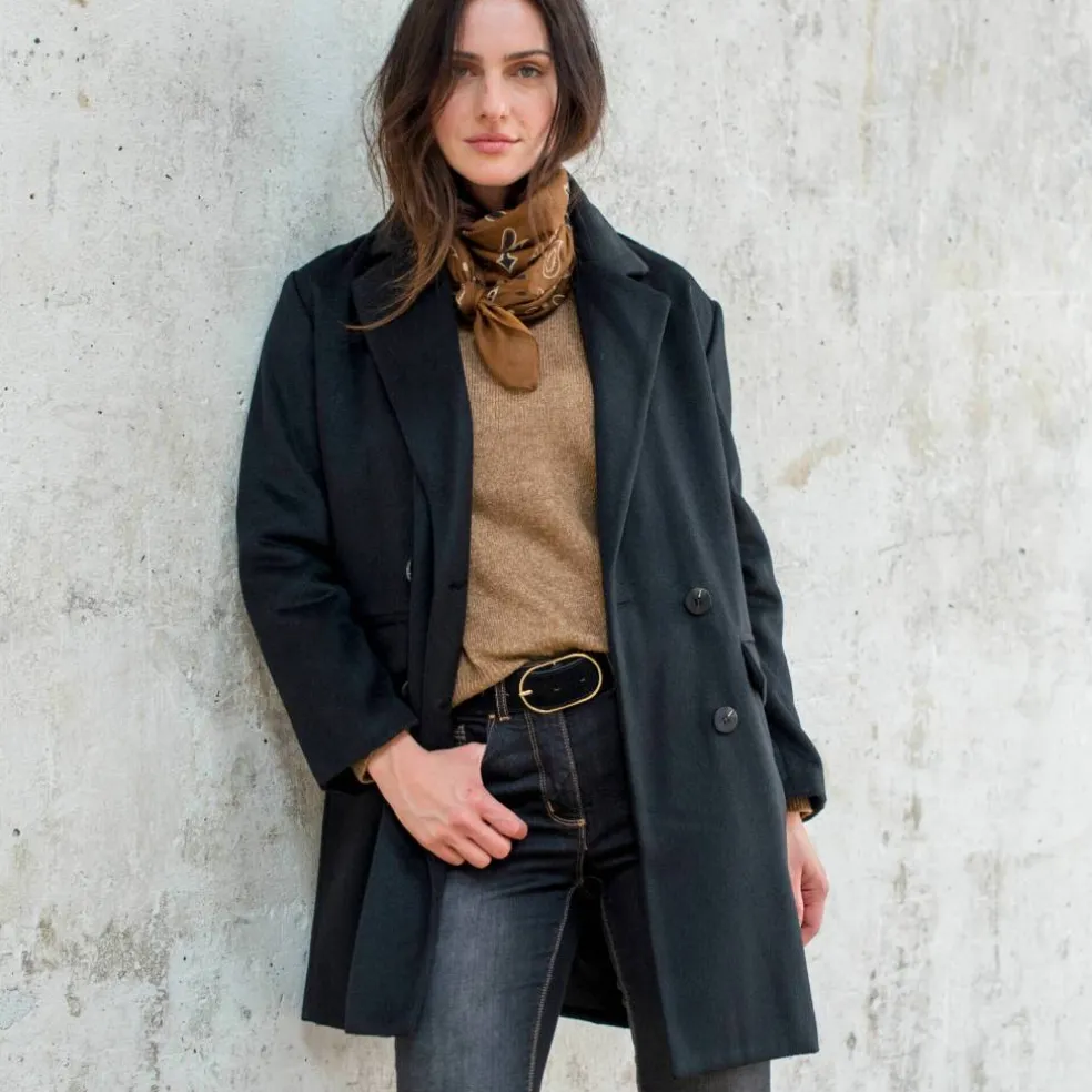 Manteau mi-long à col tailleur, boutonnage croisé