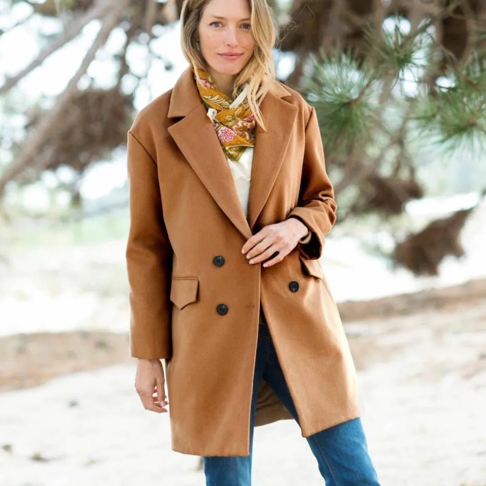 Manteau mi-long à col tailleur, boutonnage croisé