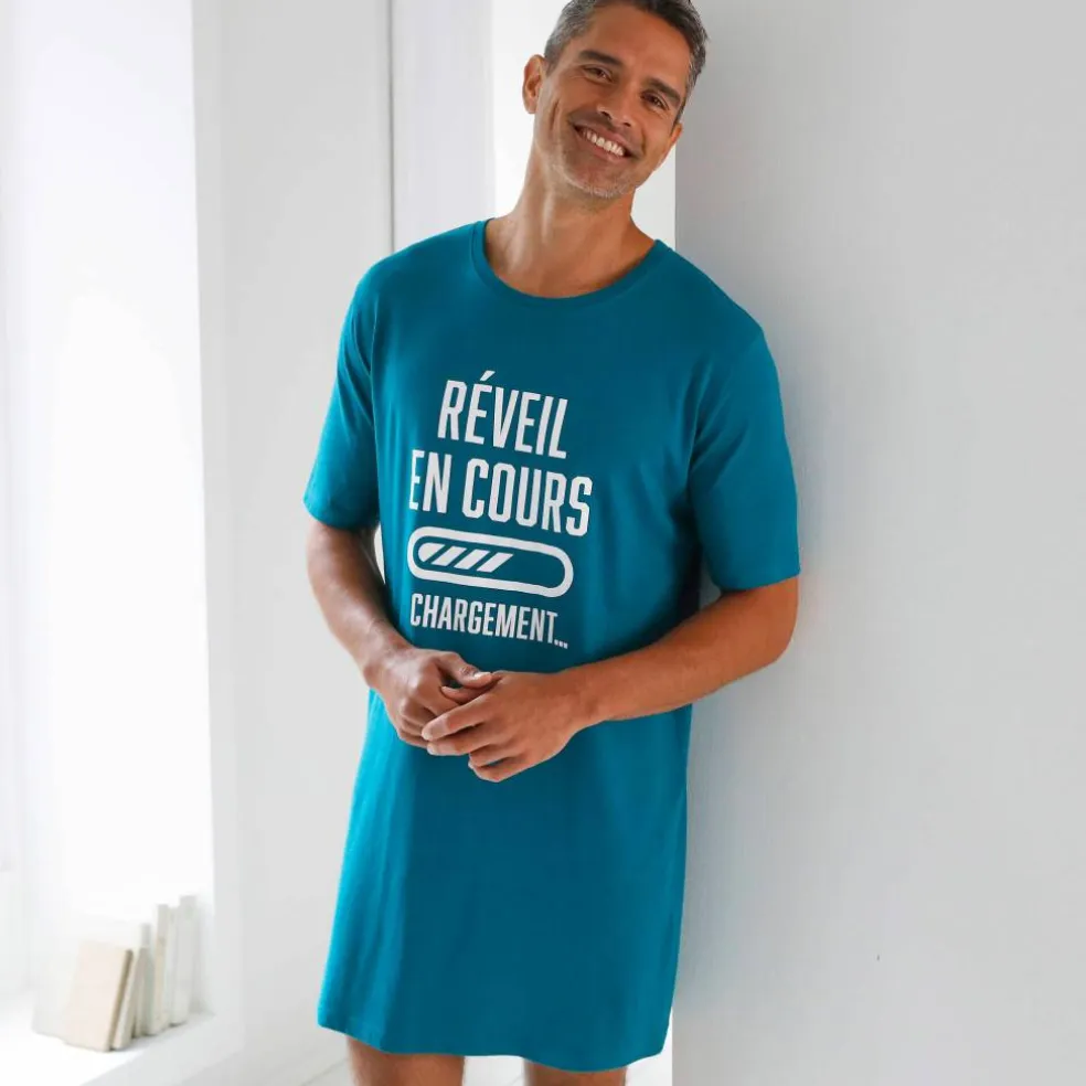 Maxi T-shirt pyjama imprimé "réveil en cours"