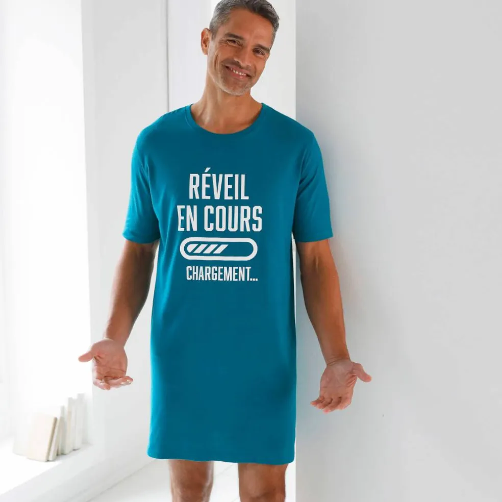 Maxi T-shirt pyjama imprimé "réveil en cours"
