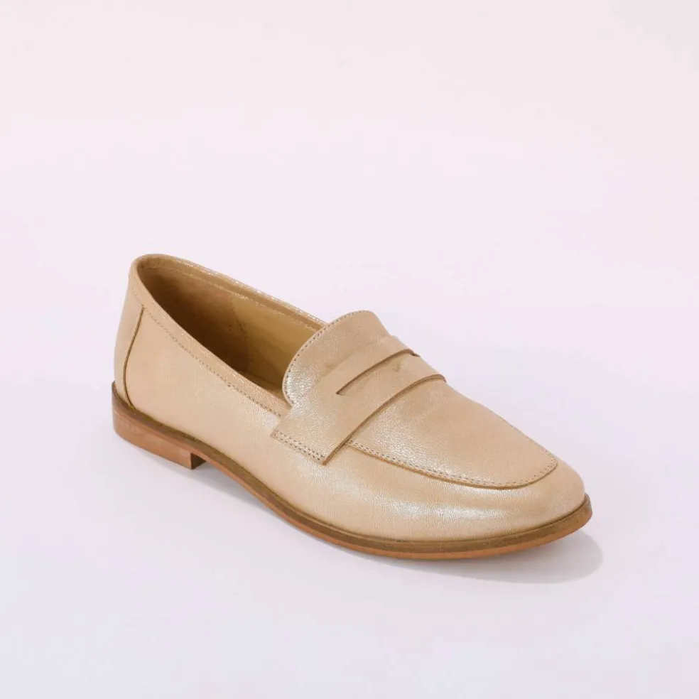 Mocassins cuir irisé doré