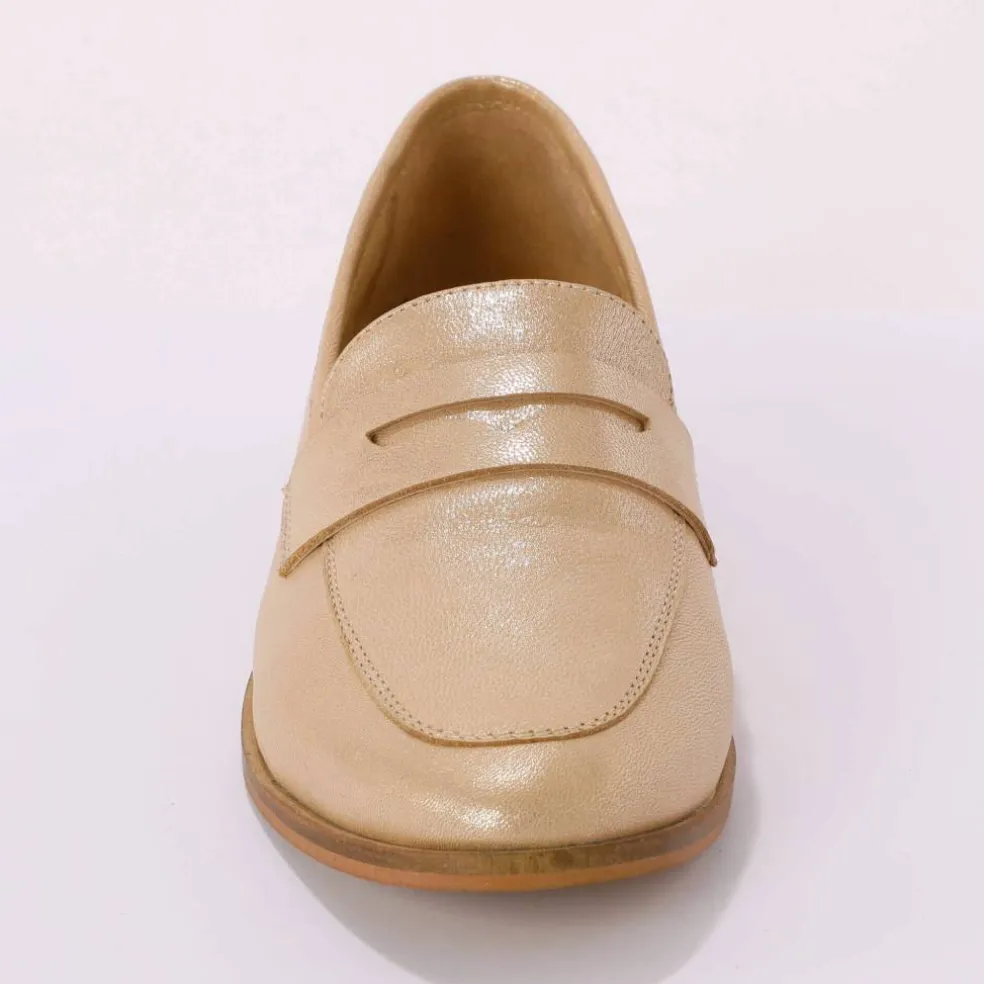 Mocassins cuir irisé doré
