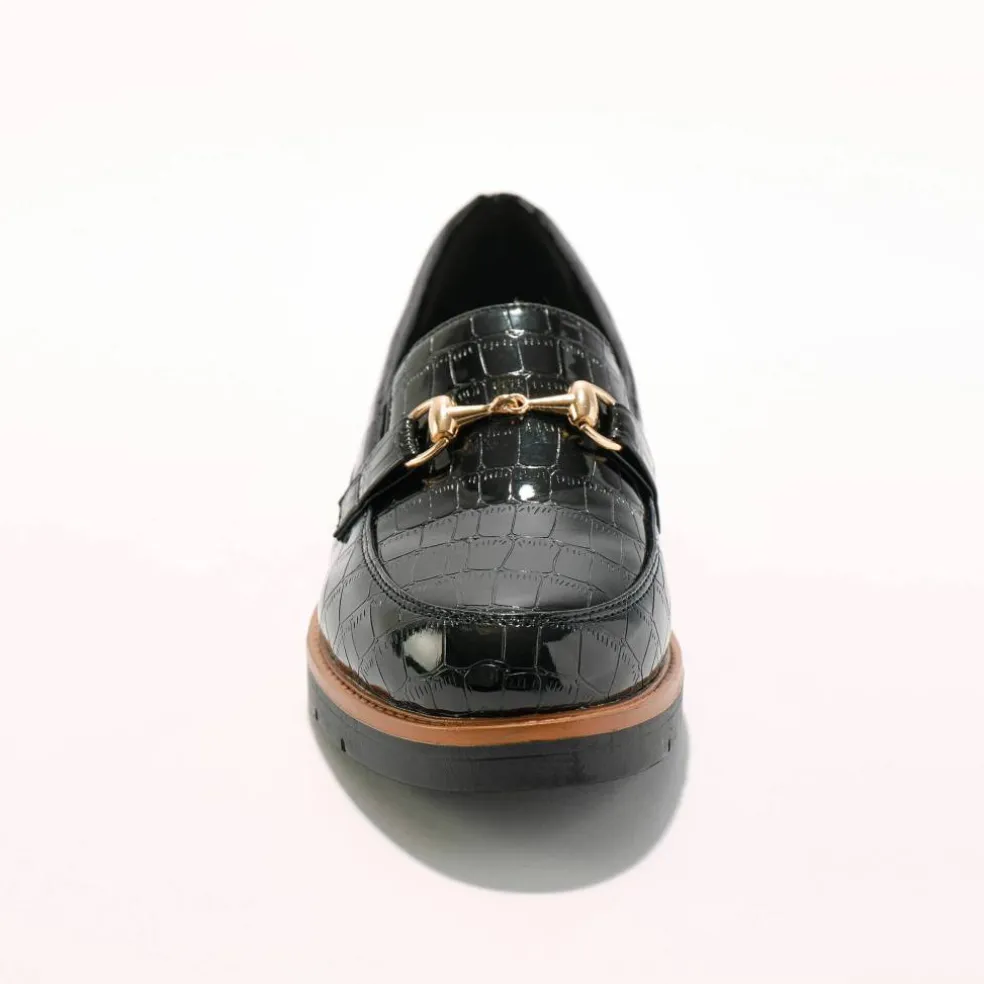 Mocassins à mors semelle compensée - effet croco verni
