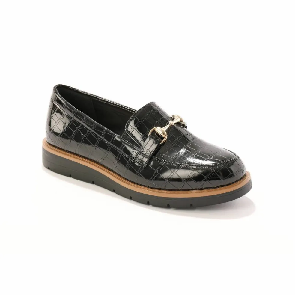 Mocassins à mors semelle compensée - effet croco verni