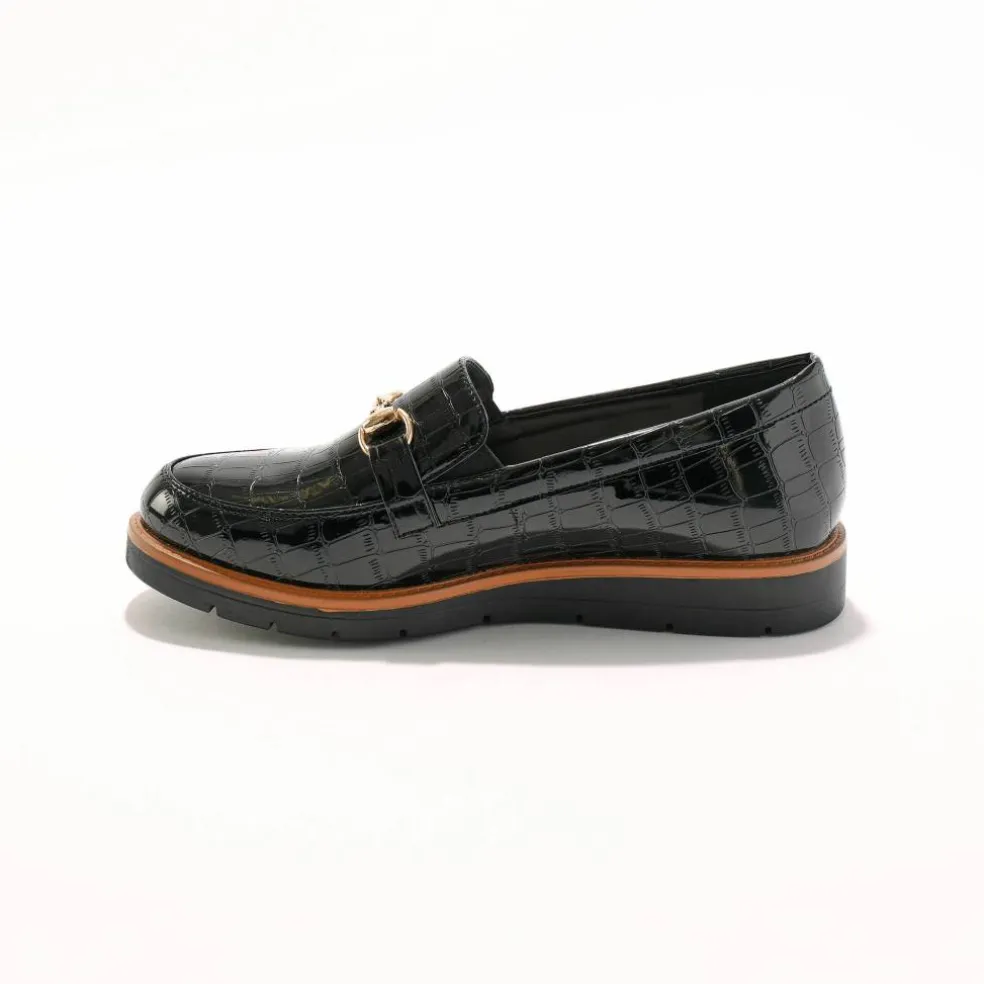 Mocassins à mors semelle compensée - effet croco verni